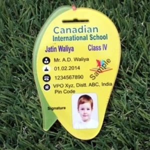 shape school id card, custom id card printing, school id card printing, designer id cards, PVC id card printing, unique id card shapes, school badge printing, lanyard id card